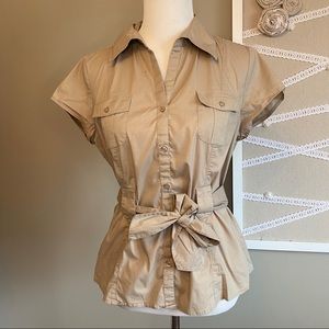 Mexx Safari Button up short sleeved belted top 3/30$